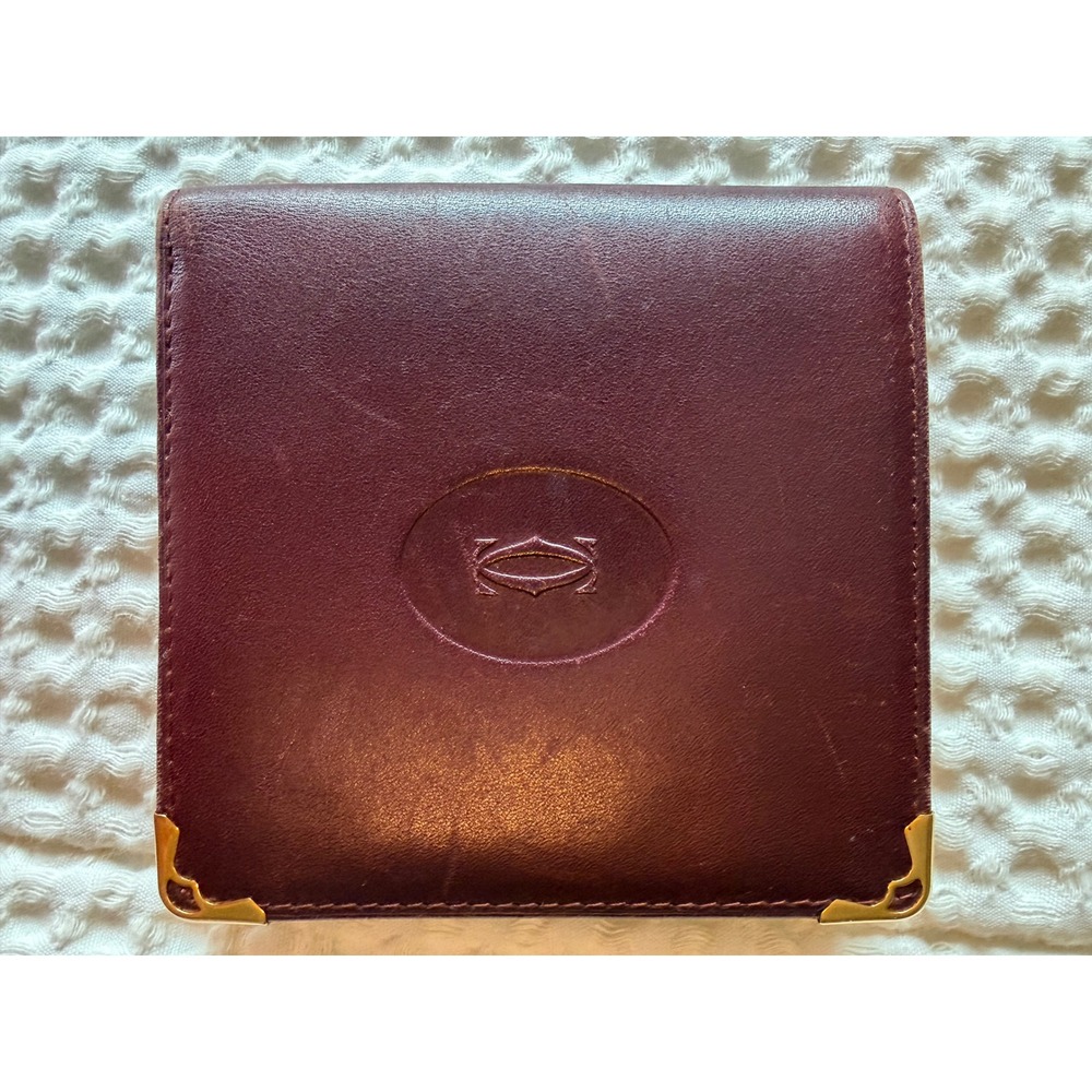 Cartier Must de Cartier Bifold Wallet Bordeaux Leather Gold Corners Men French